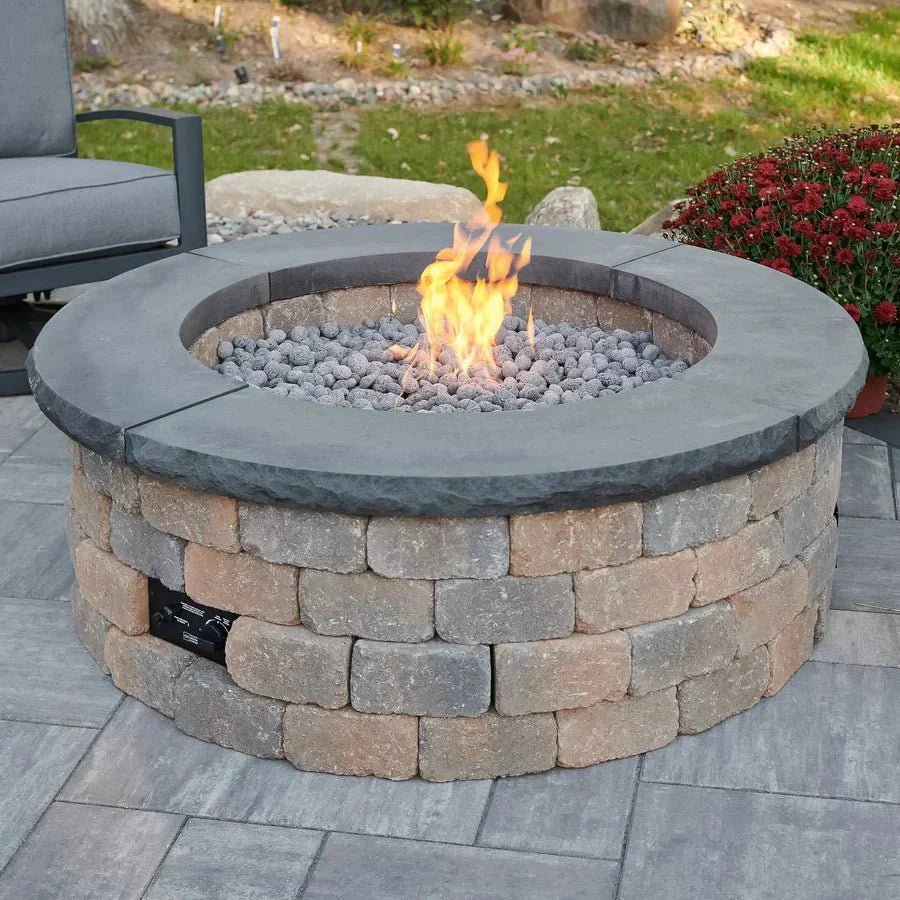 Concrete Top for Round Bronson Block Gas Fire Pit Kit (4 Pieces Total) - More colors - Viva Alfresco