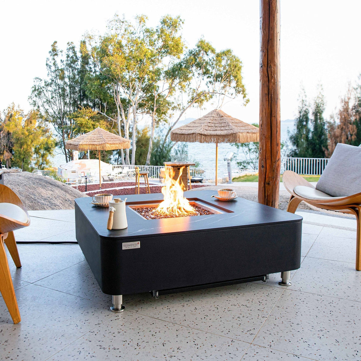 Elementi Plus Annecy Marble Porcelain Fire Table - Viva Alfresco